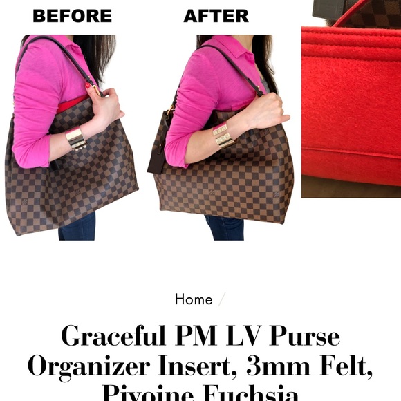 Graceful PM LV Purse Organizer Insert, 3mm Felt, Pivoine Fuchsia - Picture 5 of 8